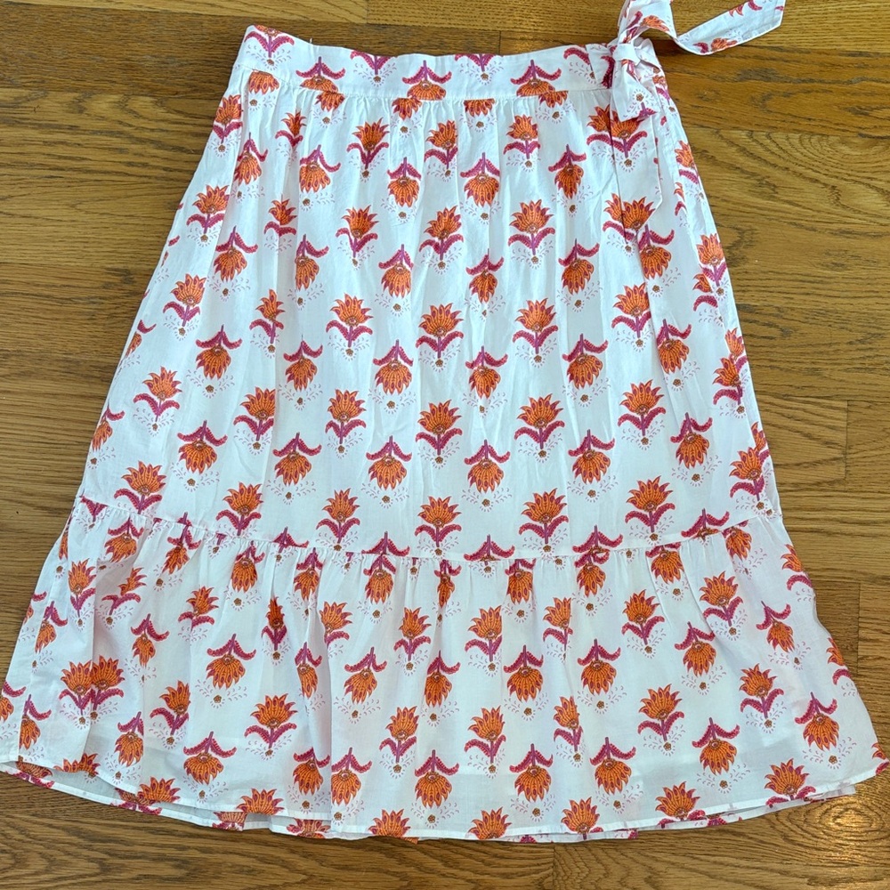 J. Crew Factory Block Print Midi Skirt with Tie